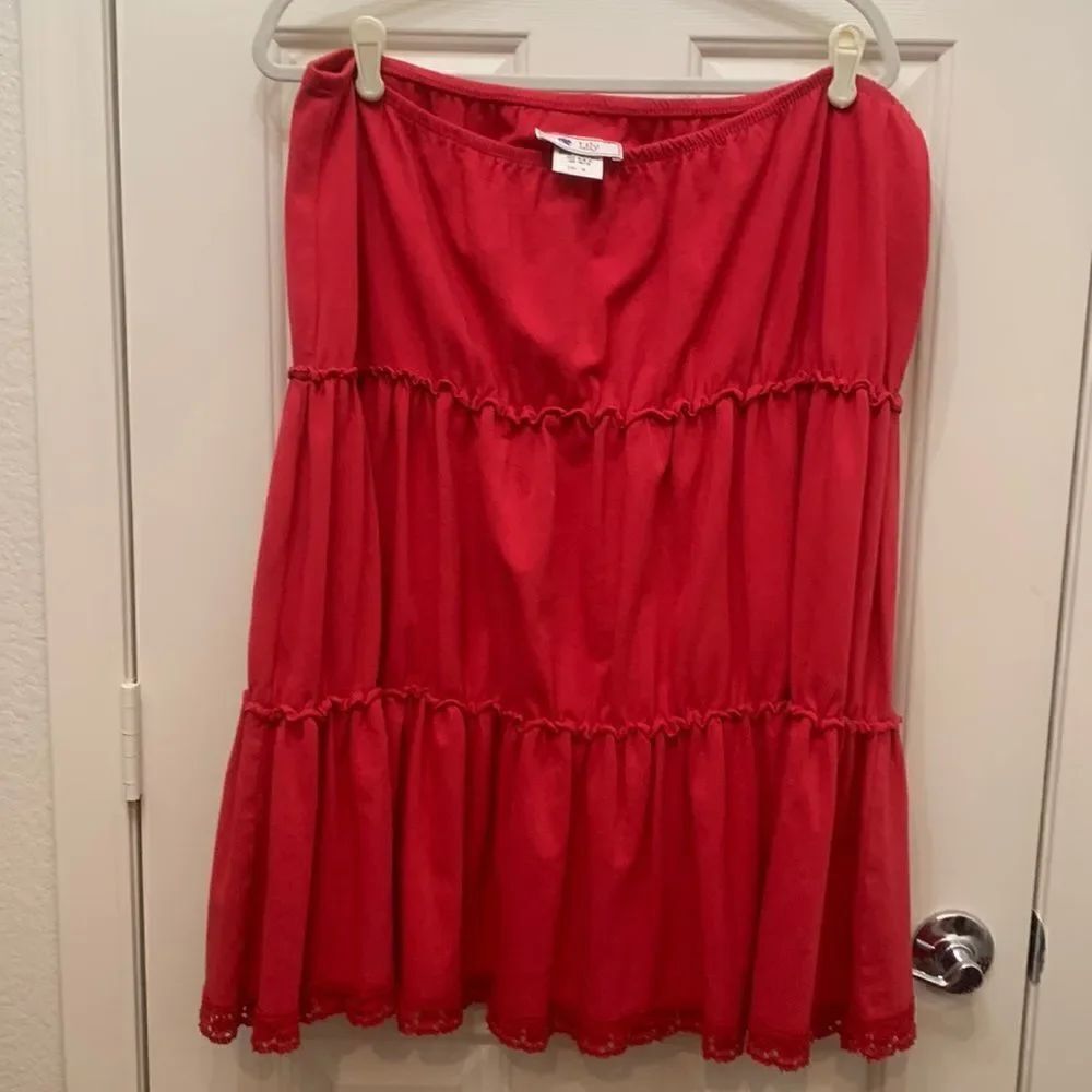 Cherry Pink Size 2X Stretch Lily 3 Tier Ruffled Skirt Lace Trim Cotton Lycra